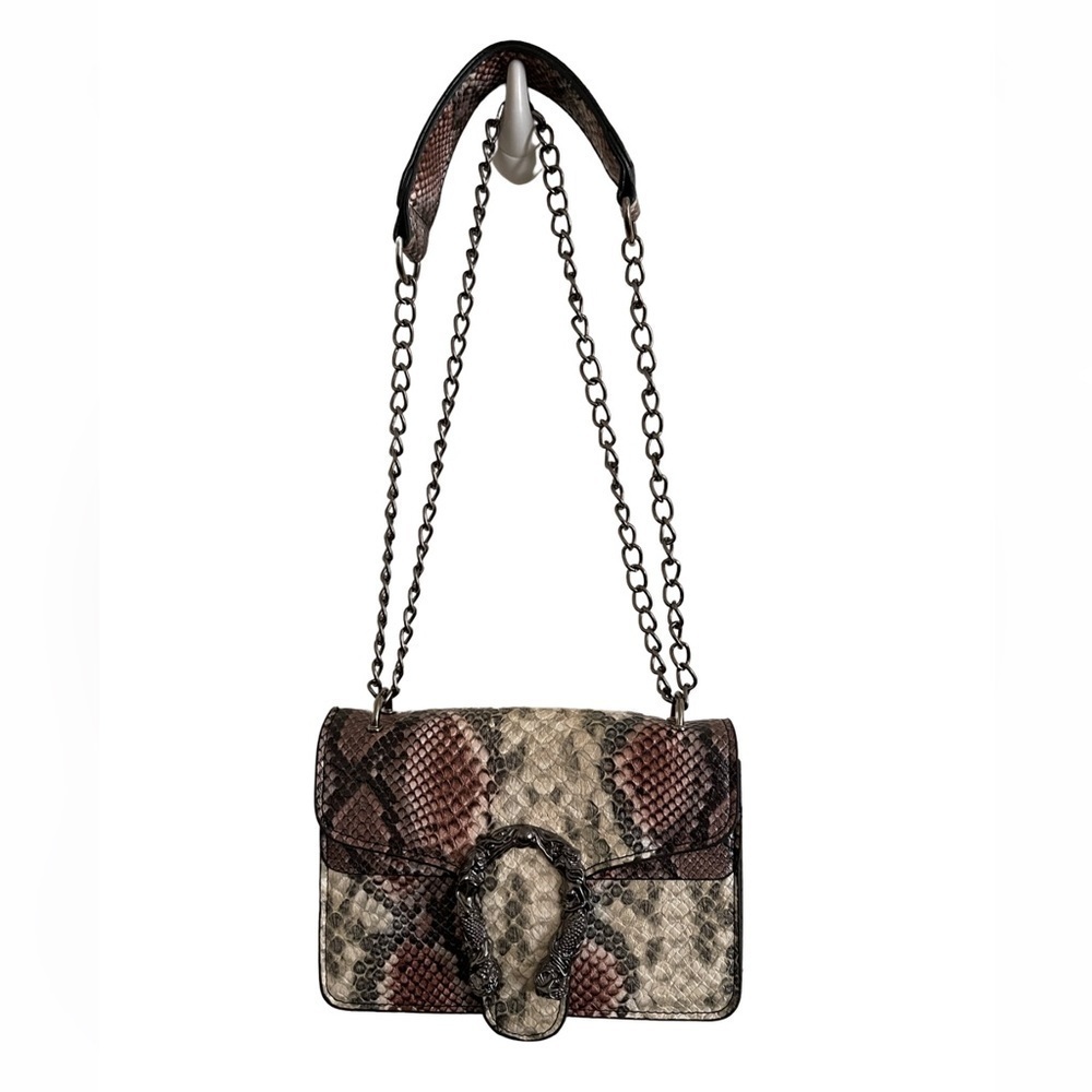 Python Print Shoulder chain Bag Interior pocket Small Fashion Purse NWOT